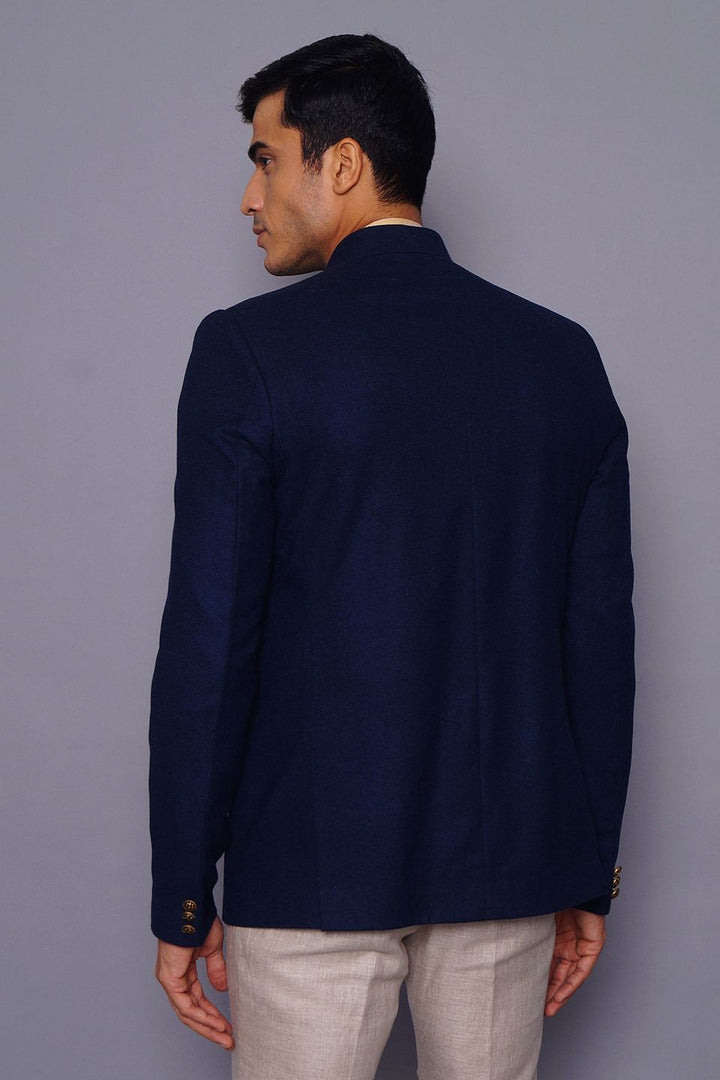 Wintage Men's Wool Casual and Festive Bandhgala Blazer : Navy Blue 