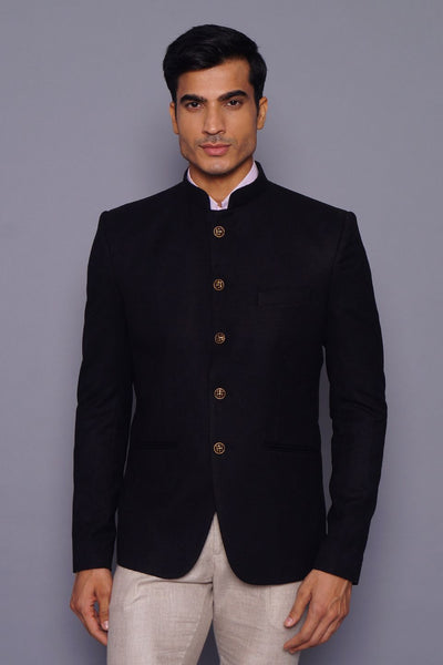 Wintage Men's Wool Casual and Festive Bandhgala Blazer : Black