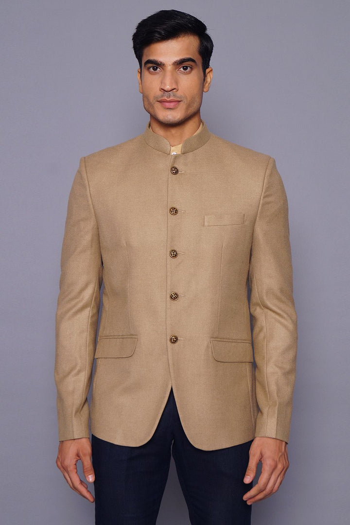 Wintage Men's Wool Casual and Festive Bandhgala Blazer : Beige