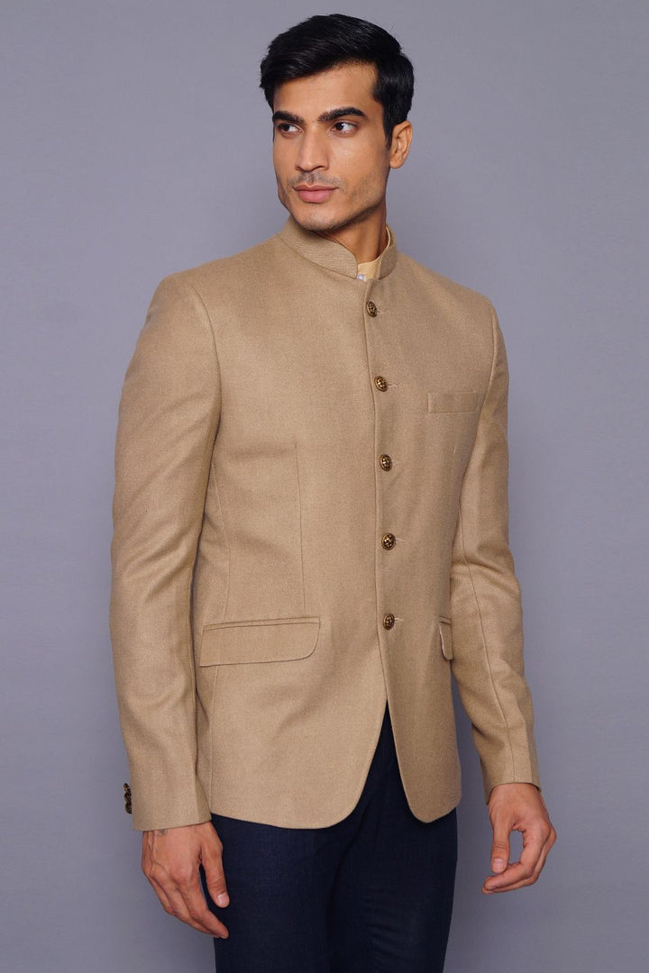 Wintage Men's Wool Casual and Festive Bandhgala Blazer : Beige