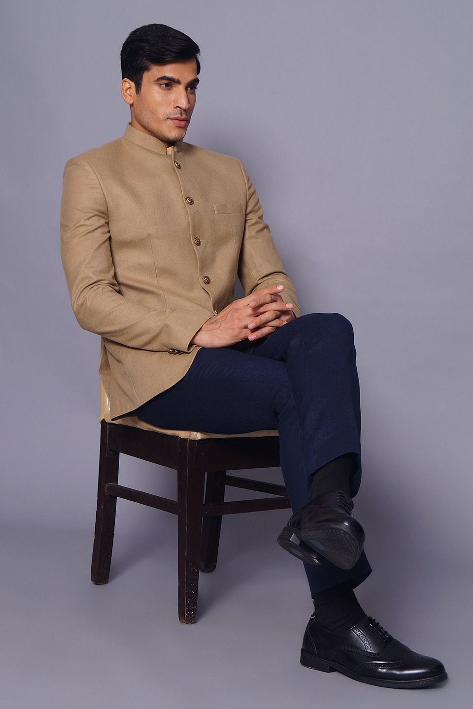 Wintage Men's Wool Casual and Festive Bandhgala Blazer : Beige