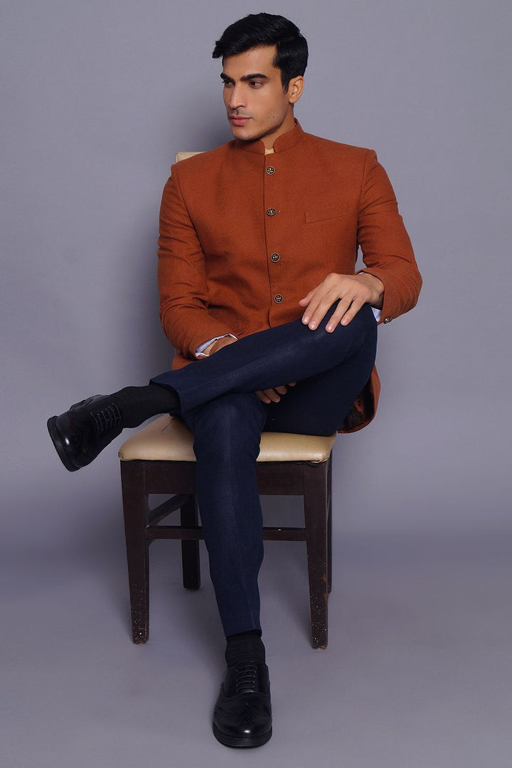 Wintage Men's Wool Casual and Festive Bandhgala Blazer : Brick