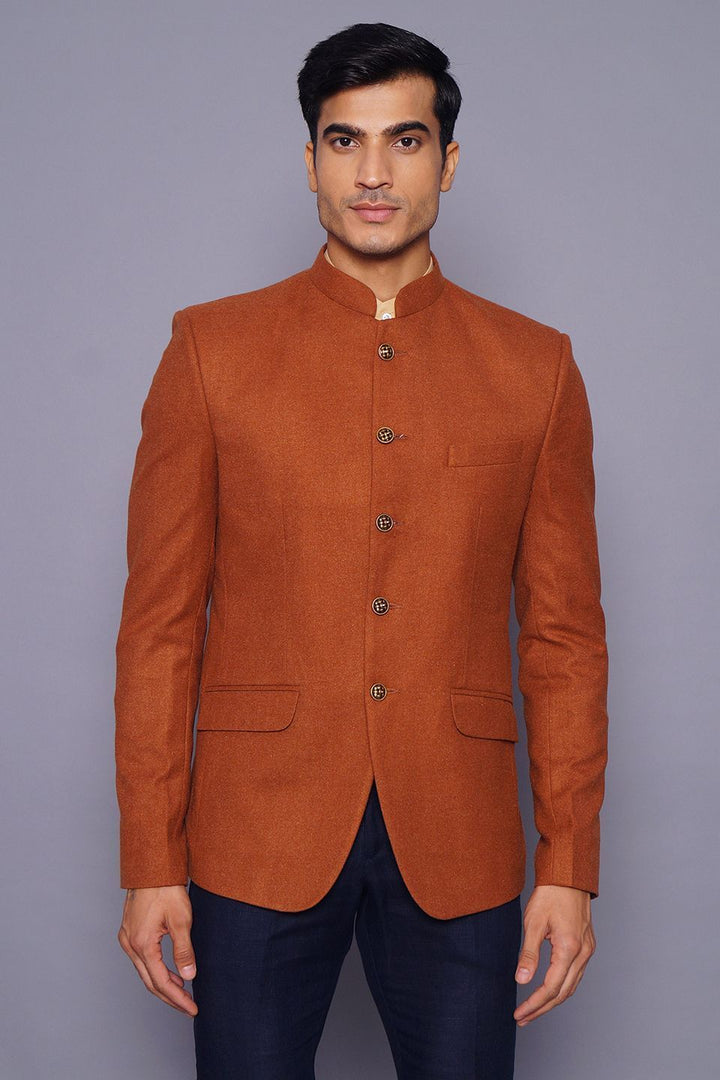 Wintage Men's Wool Casual and Festive Bandhgala Blazer : Brick