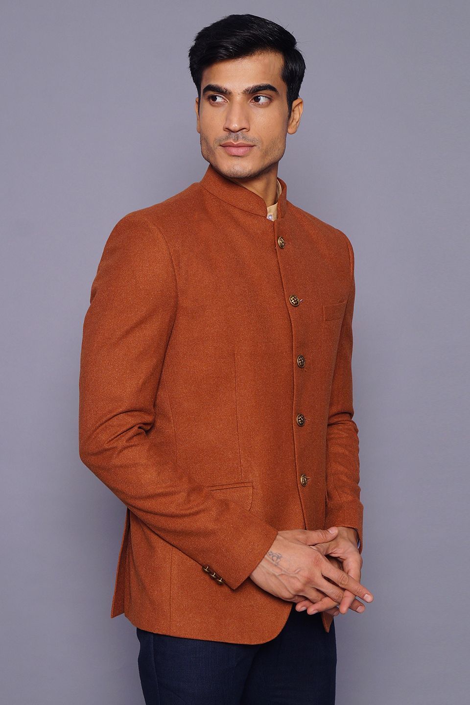 Wintage Men's Wool Casual and Festive Bandhgala Blazer : Brick