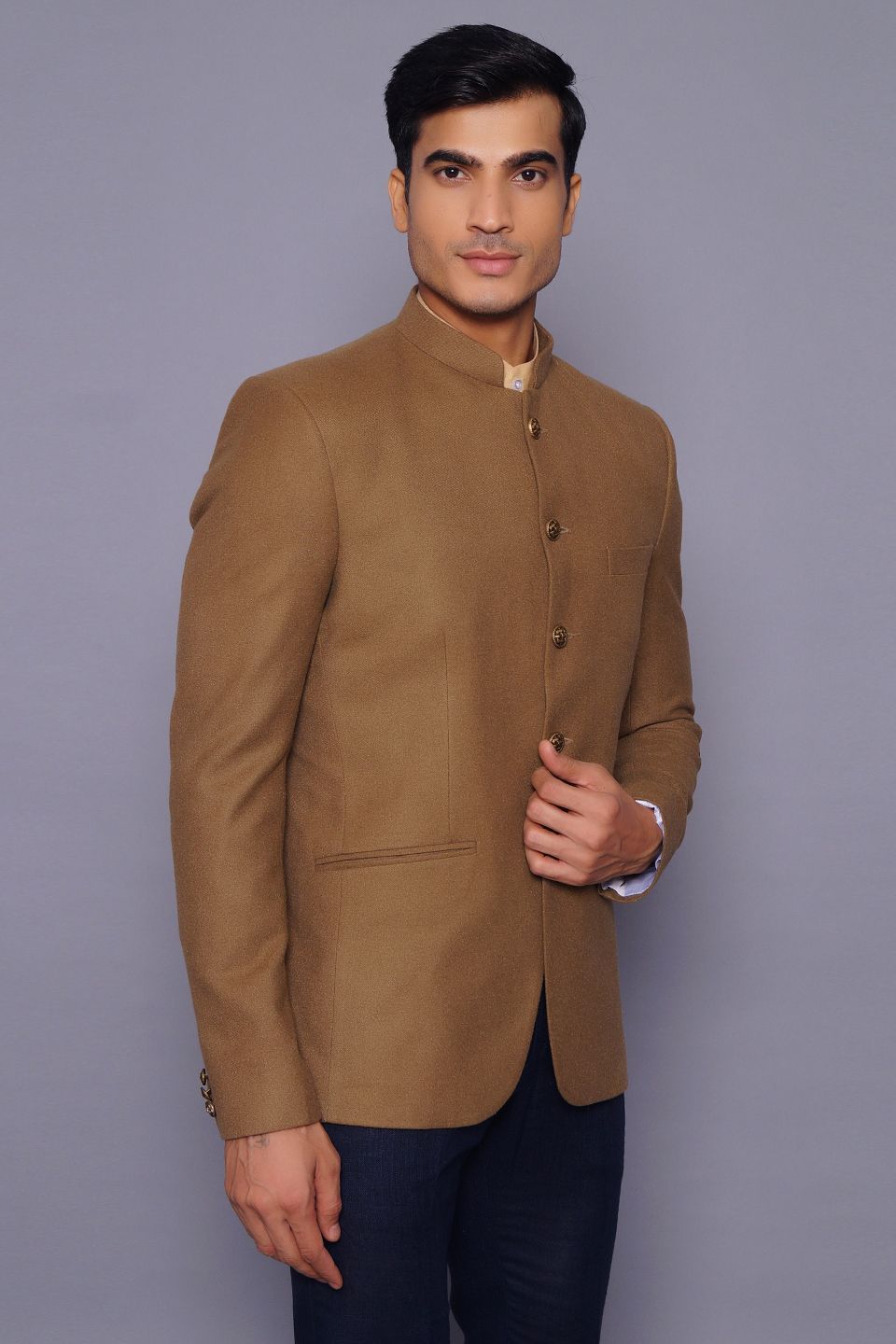 Wintage Men's Wool Casual and Festive Bandhgala Blazer : Brown
