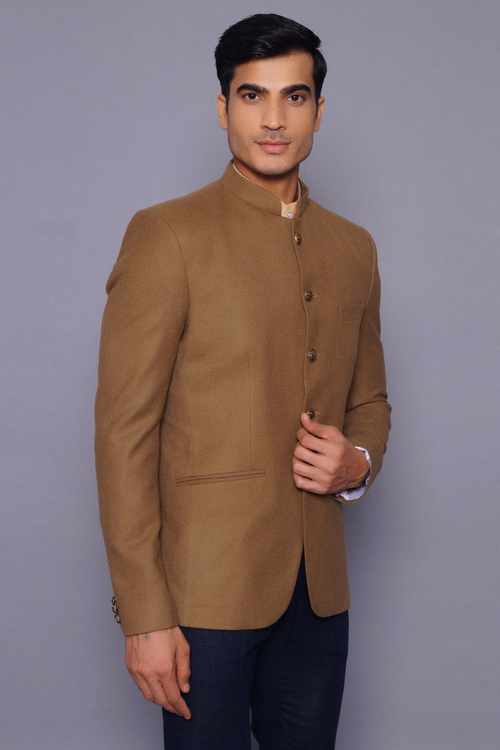Wintage Men's Wool Casual and Festive Bandhgala Blazer : Brown