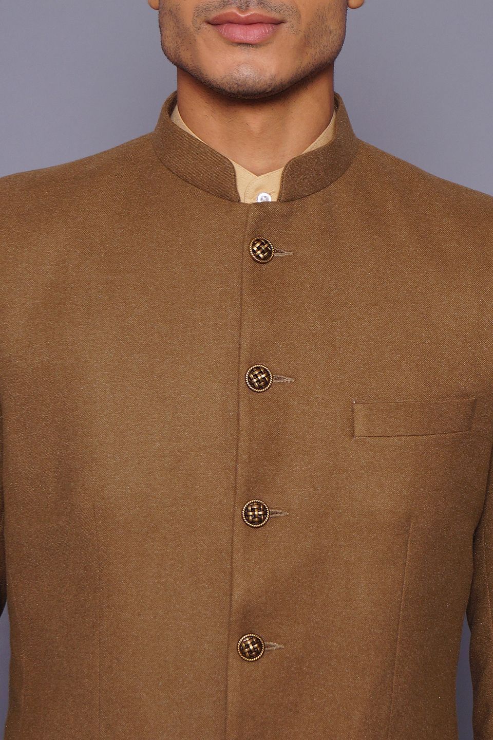 Wintage Men's Wool Casual and Festive Bandhgala Blazer : Brown