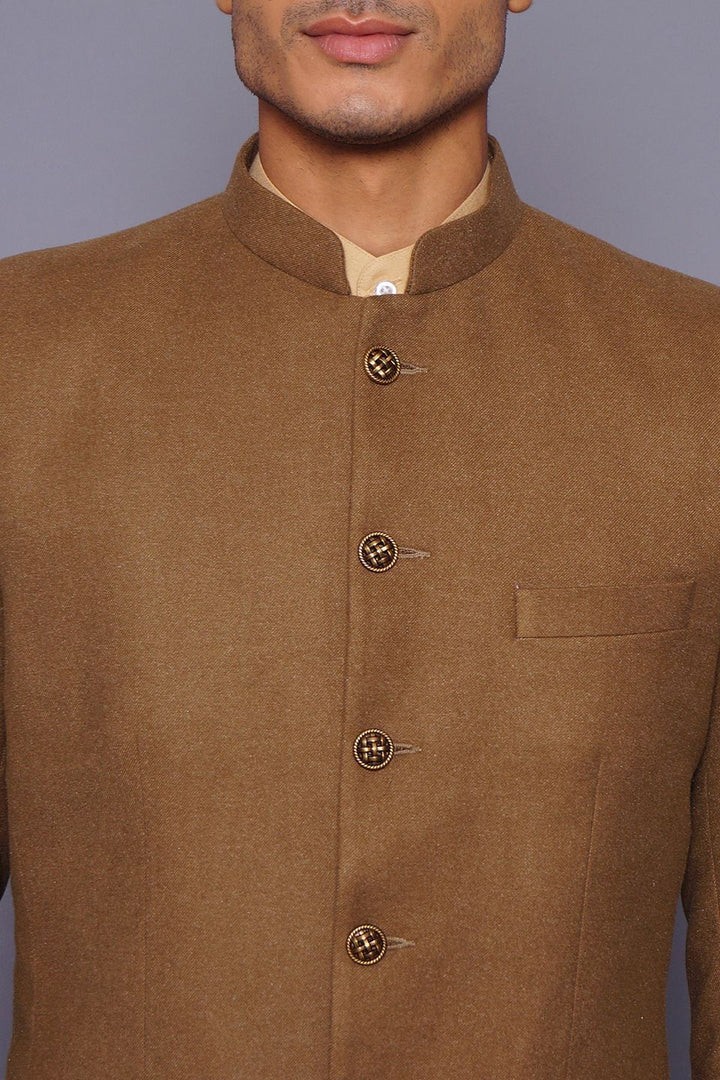 Wintage Men's Wool Casual and Festive Bandhgala Blazer : Brown