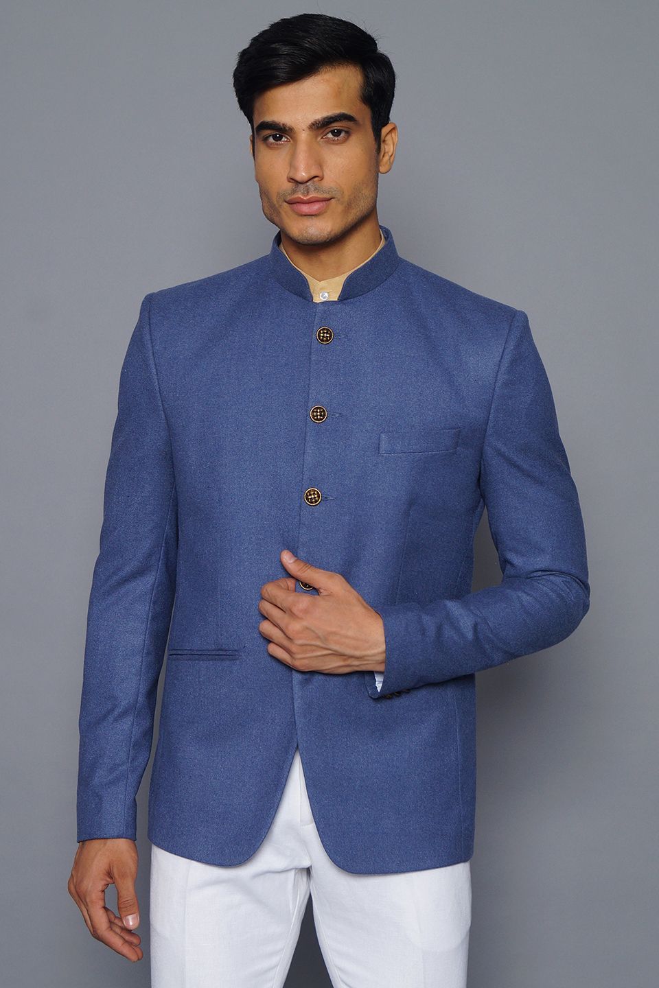Blue bandhgala blazer cheap
