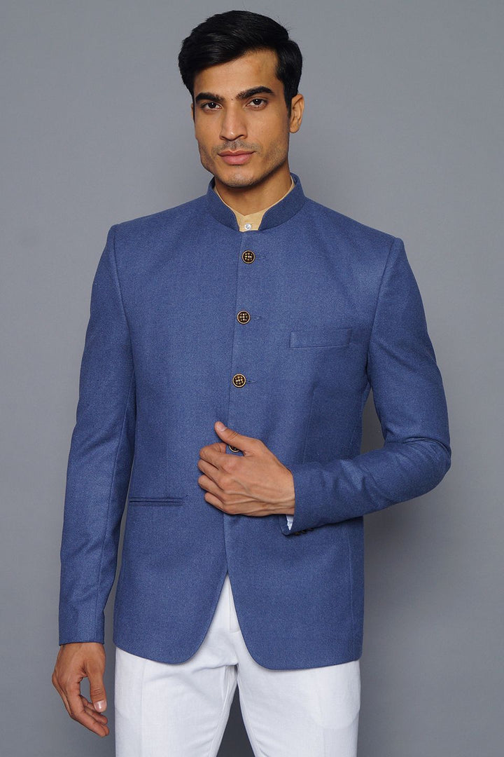 Wintage Men's Wool Casual and Festive Bandhgala Blazer : Sky Blue 