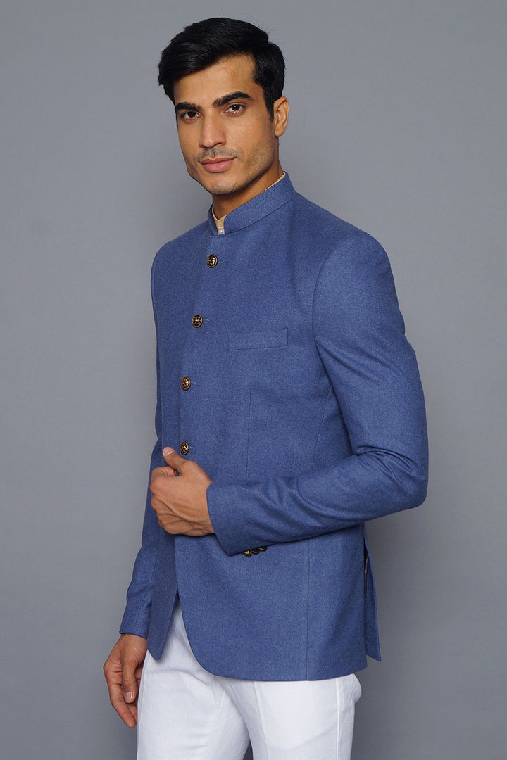 Wintage Men's Wool Casual and Festive Bandhgala Blazer : Sky Blue 