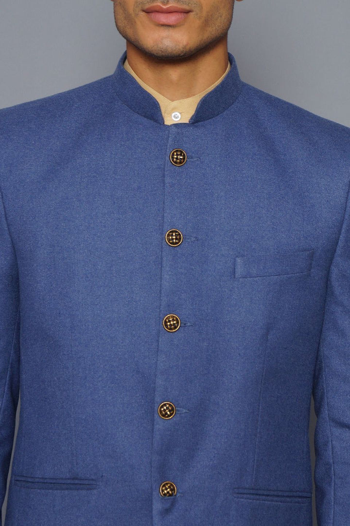 Wintage Men's Wool Casual and Festive Bandhgala Blazer : Sky Blue 