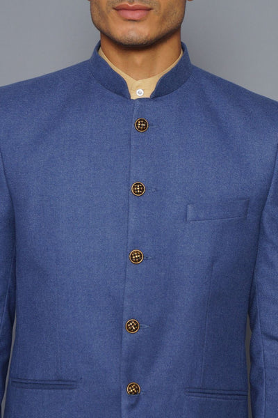 Wintage Men's Wool Casual and Festive Bandhgala Blazer : Sky Blue 
