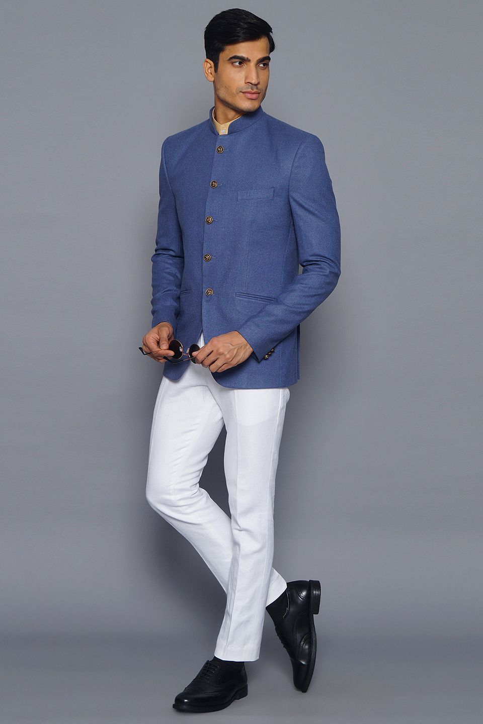 Wintage Men's Wool Casual and Festive Bandhgala Blazer : Sky Blue 