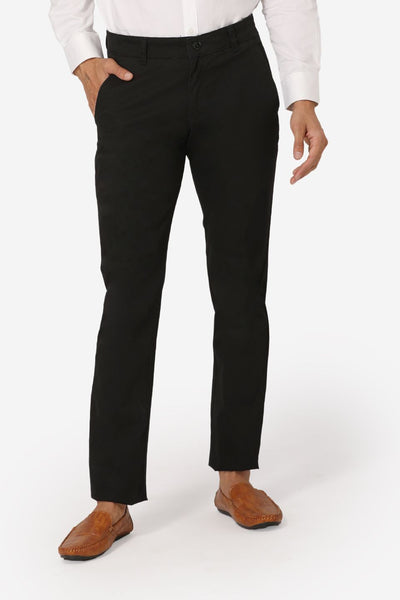 Wintage Men's Black Regular Fit Chinos 100% Cotton Twill Stretch Trousers