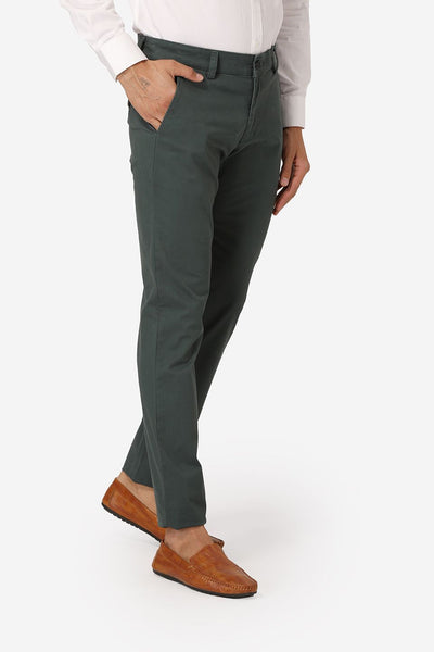 Wintage Men's Green Regular Fit Chinos 100% Cotton Twill Stretch Trousers