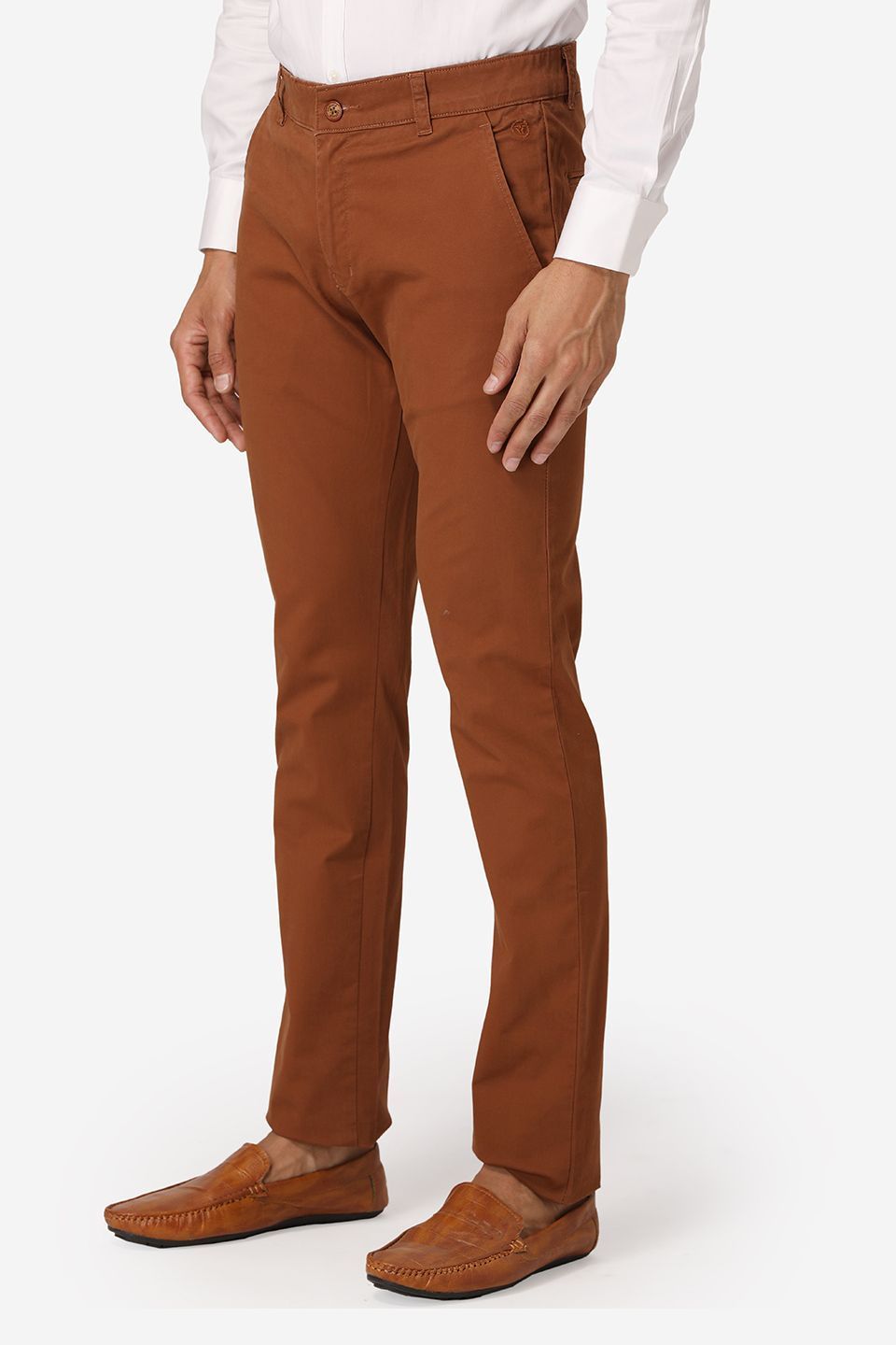 Wintage Men's Brown Regular Fit Chinos 100% Cotton Twill Stretch Trousers