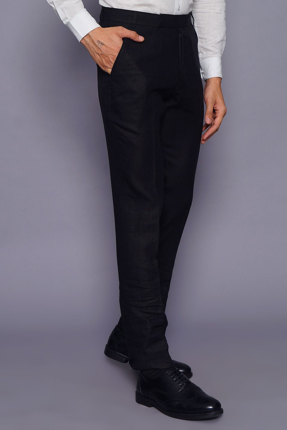 Wintage Men's Black Regular Fit Pant 100% Linen 
