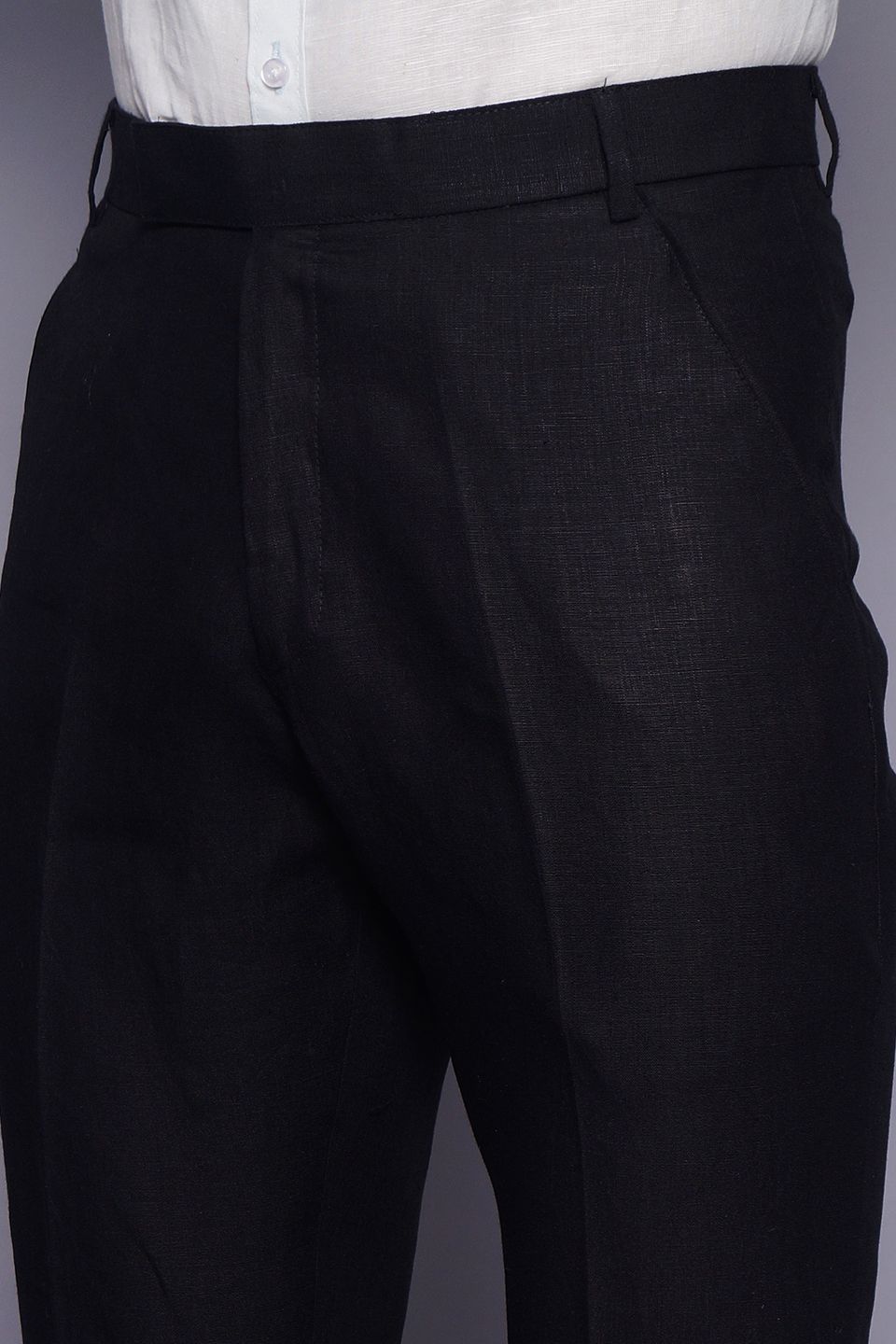 Wintage Men's Black Regular Fit Pant 100% Linen 