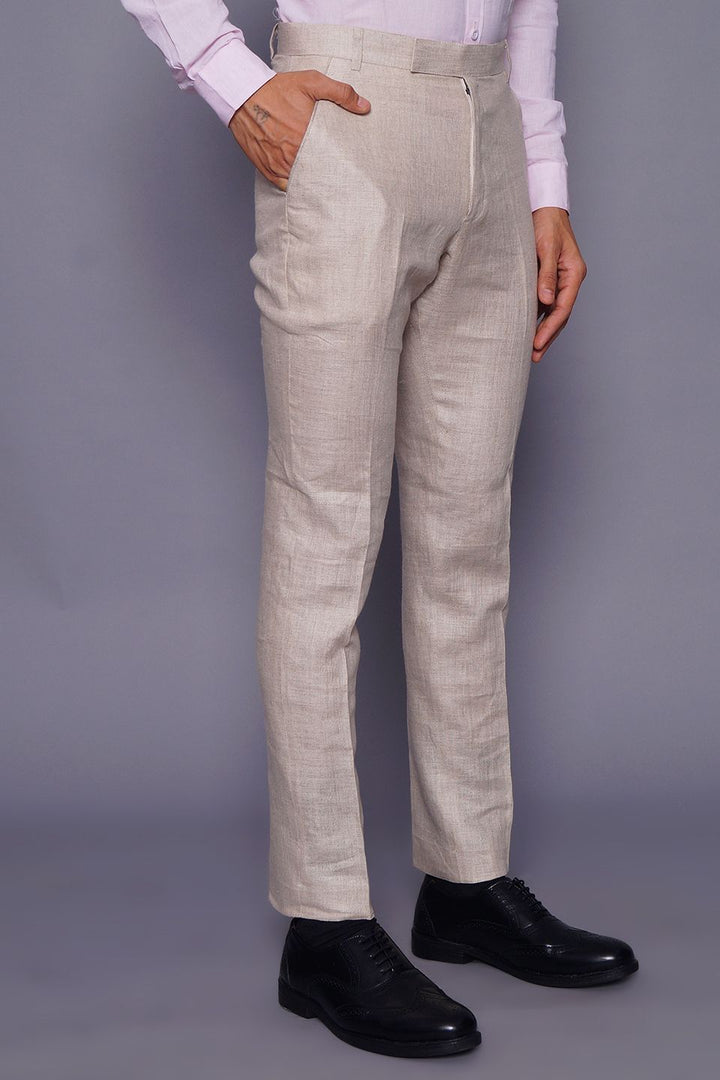 Wintage Men's Cream Regular Fit Pant 100% Linen 