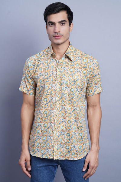WINTAGE Men's Jaipur Cotton Tropical Hawaiian Batik Casual Shirt: Multicolor
