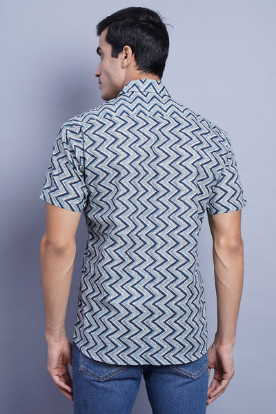 WINTAGE Men's Jaipur Cotton Tropical Hawaiian Batik Casual Shirt: blue