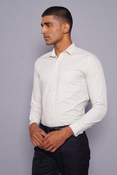 100% Premium Cotton Green & White Strip Shirt