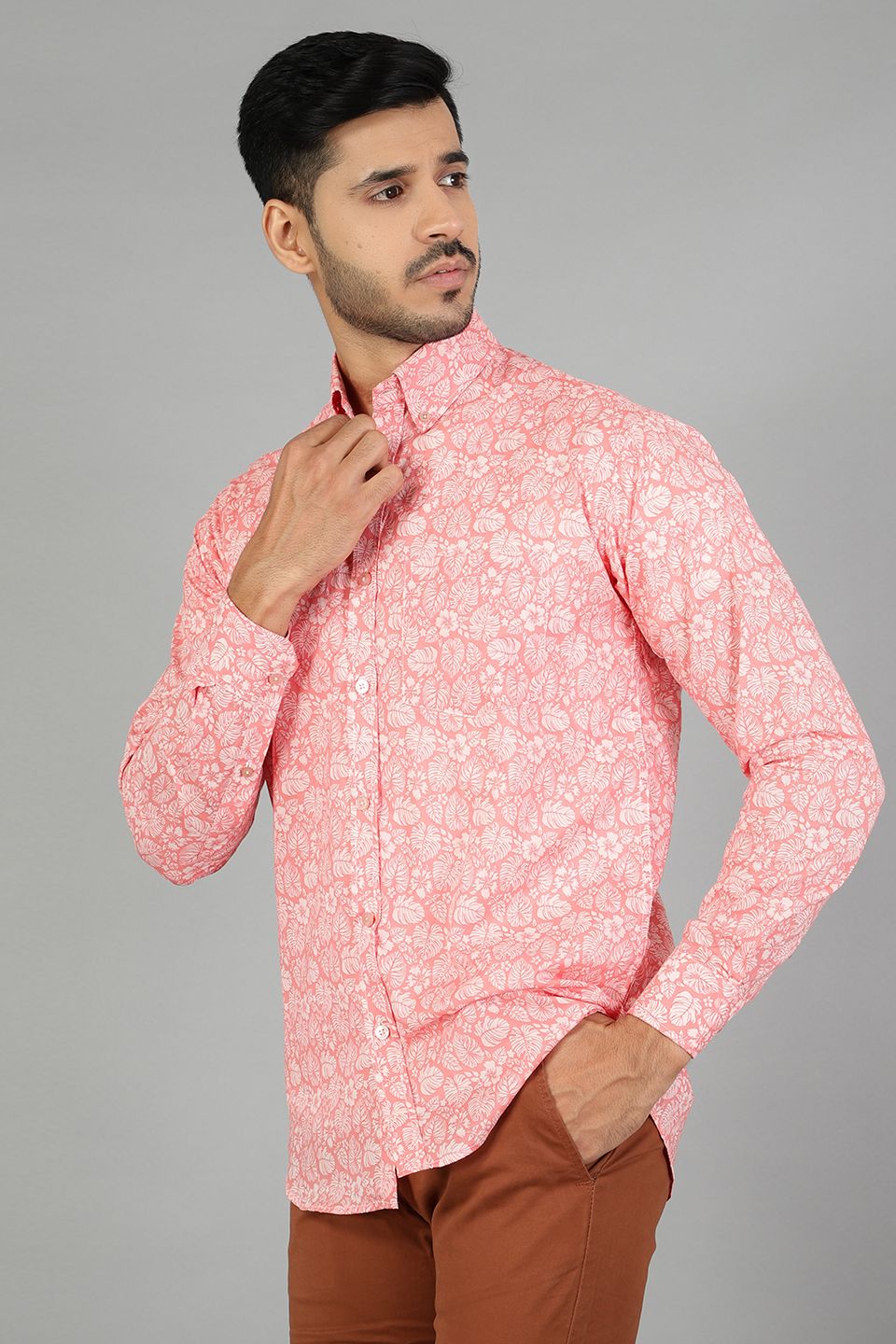 100% Premium Cotton Pink Printed Shirt