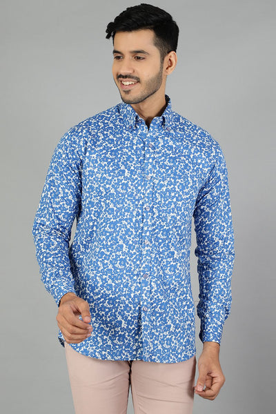 100% Premium Cotton Blue Floral Printed Shirt