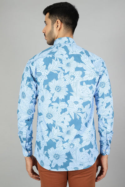 100% Premium Cotton Blue Floral Printed Shirt