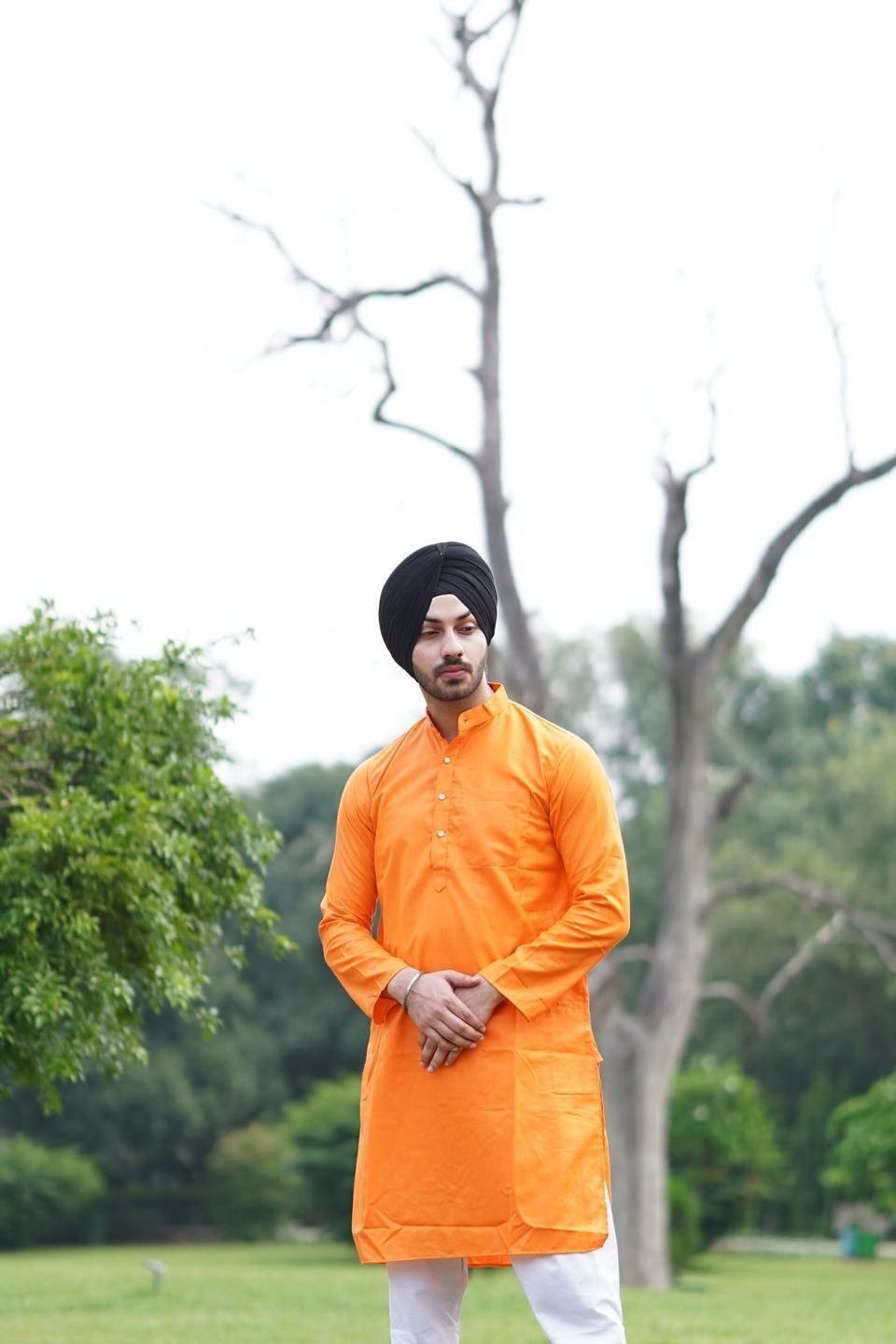 Cotton Silk Orange Kurta Pyjama