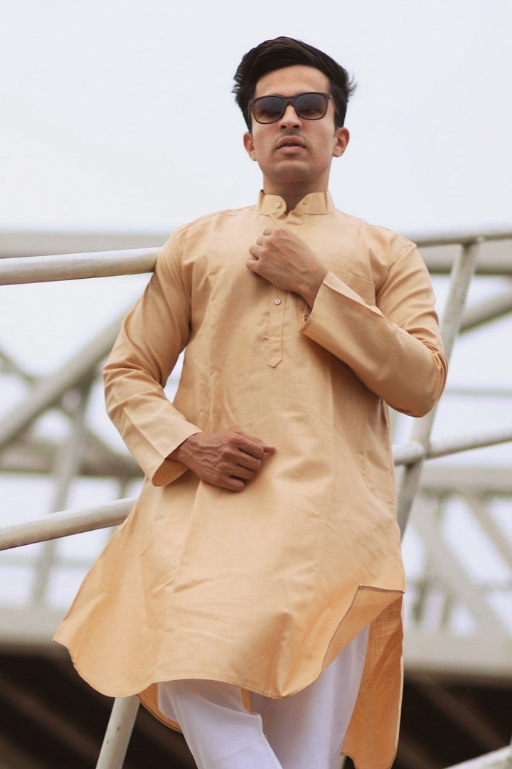 Cotton Silk Beige Kurta Pyjama