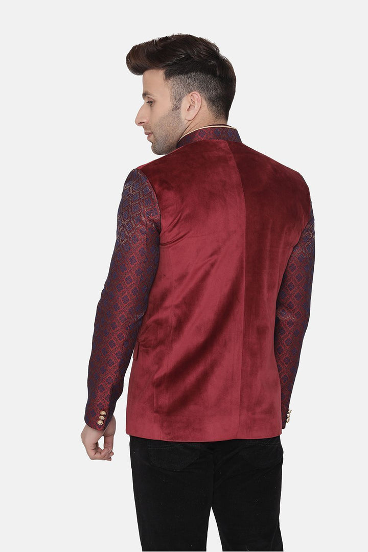 Velvet Maroon Bandhgala Blazer