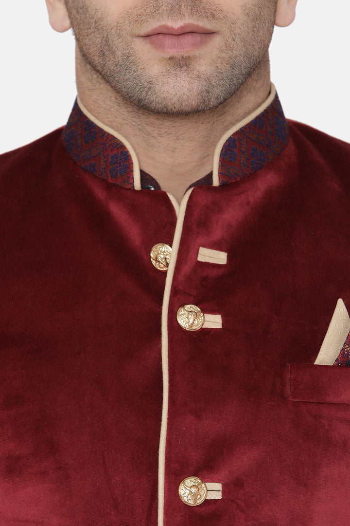 Velvet Maroon Bandhgala Blazer