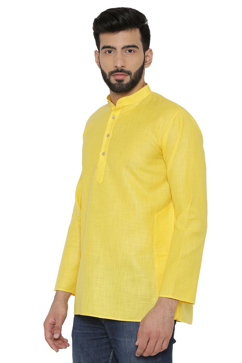 Cotton Silk Blend Yellow Kurta Shirt