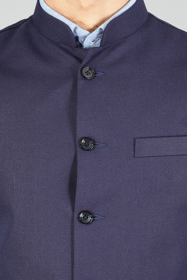 Polyester Cotton Plain Blue  Vest and Trouser Set