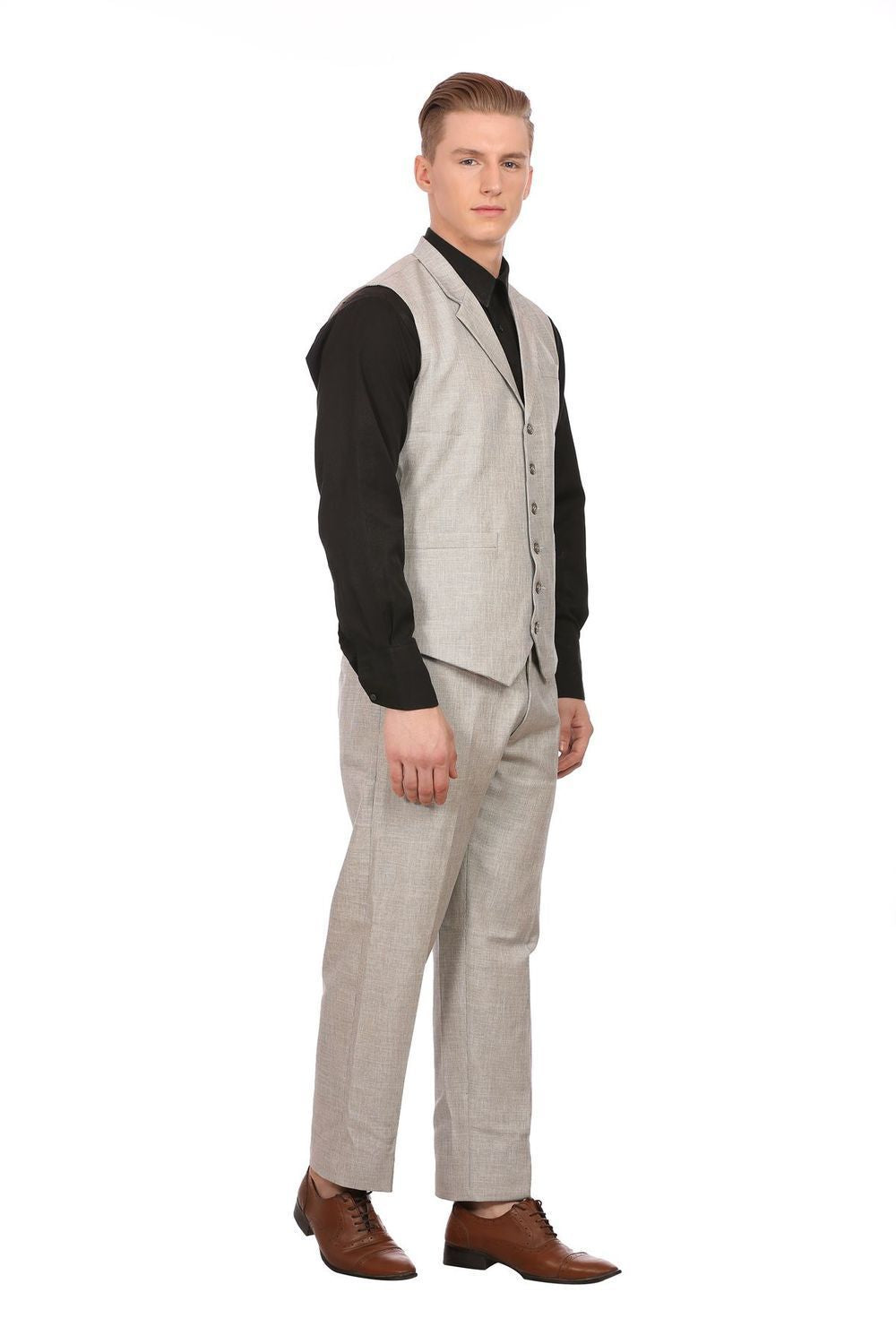 Linen Blend Silver Vest and Pant Set