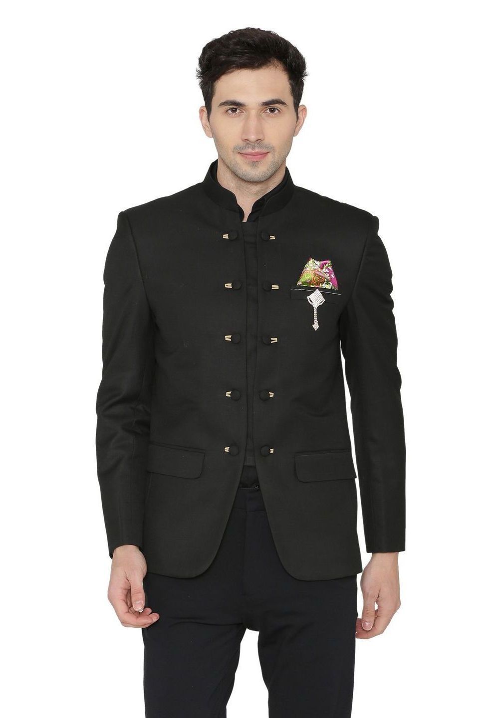 Polyester Cotton Black Bandhgala