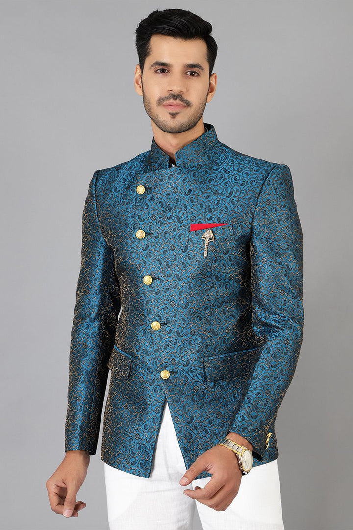 Banarasi Rayon Cotton Green  Bandhgala