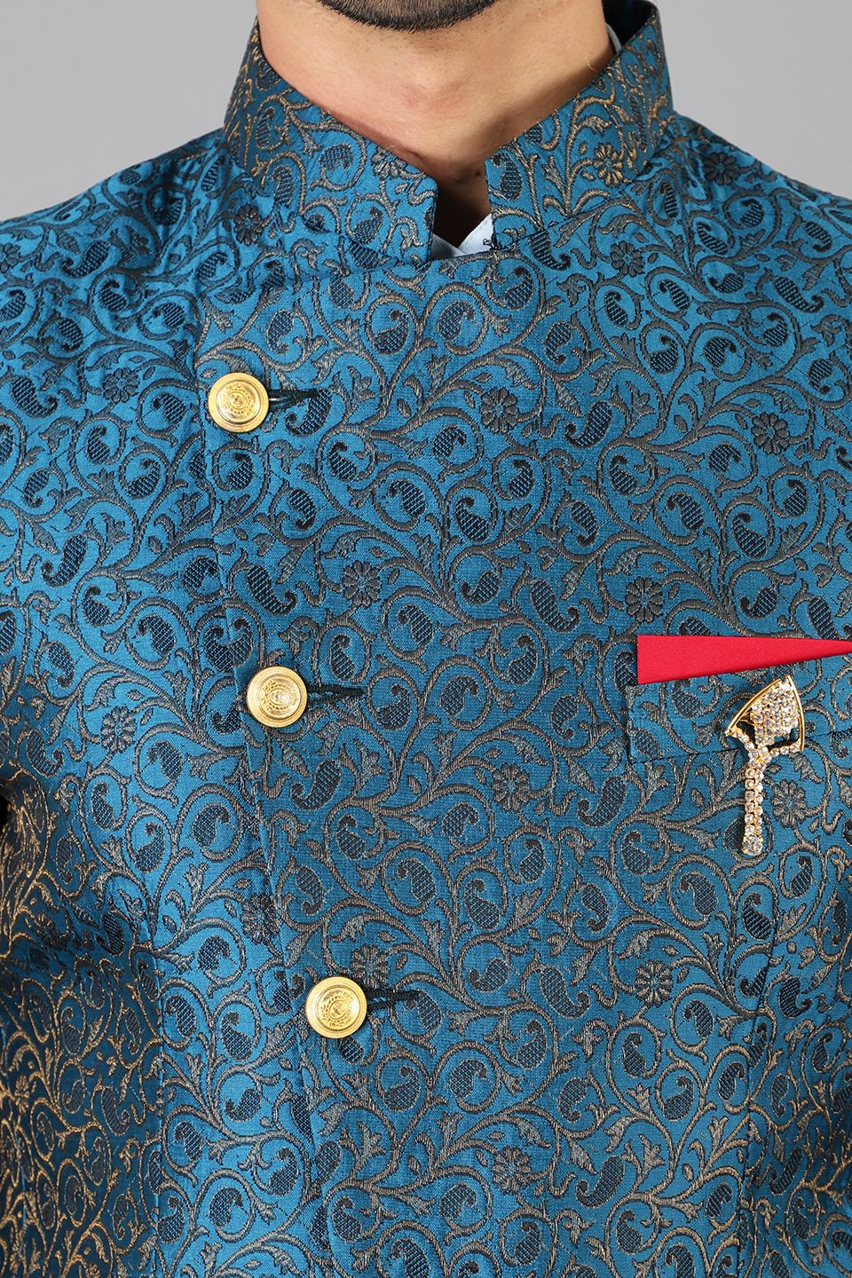 Banarasi Rayon Cotton Green  Bandhgala