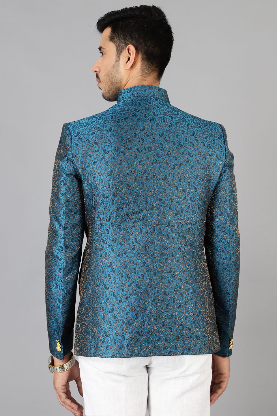 Banarasi Rayon Cotton Green  Bandhgala