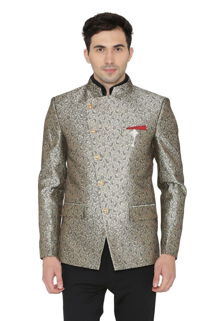 Banarsi Rayon Cotton Grey Bandhgala