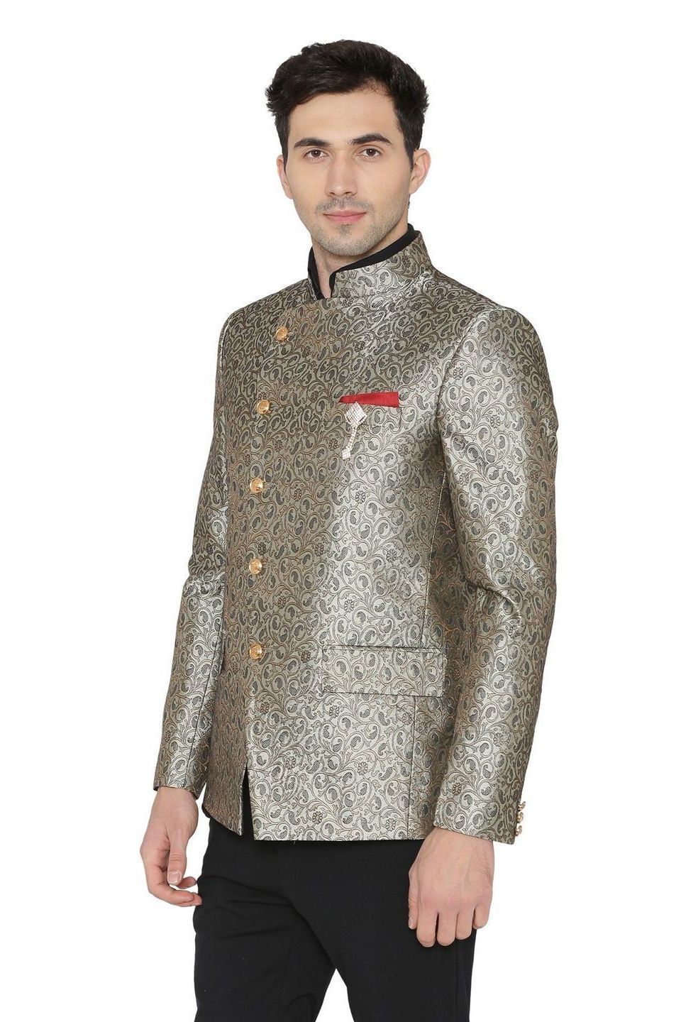 Banarsi Rayon Cotton Grey Bandhgala