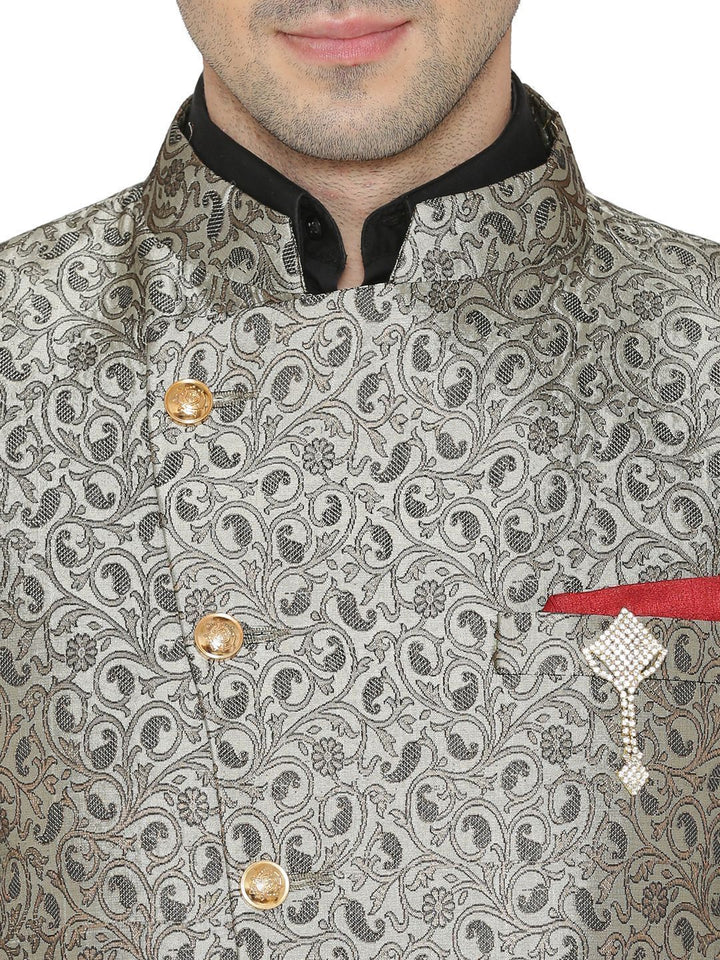Banarsi Rayon Cotton Grey Bandhgala
