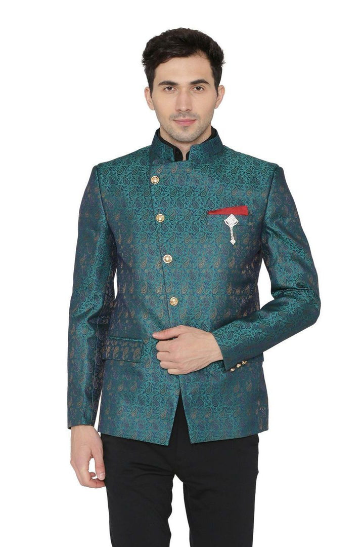 Banarsi Rayon Cotton Green Bandhgala