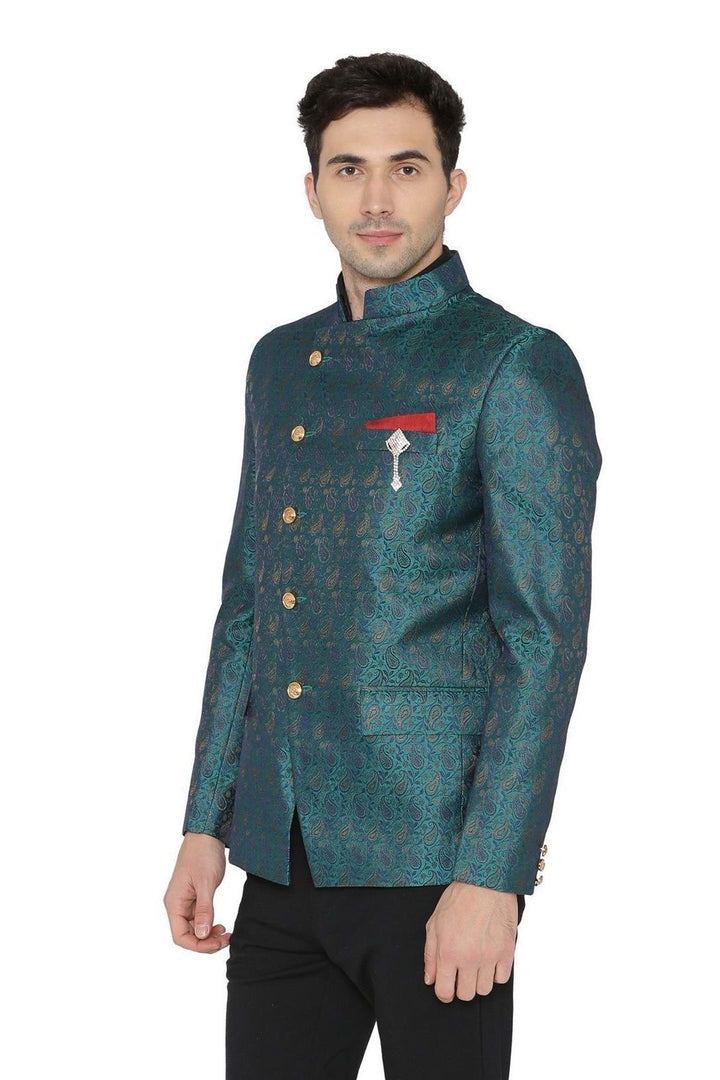 Banarsi Rayon Cotton Green Bandhgala