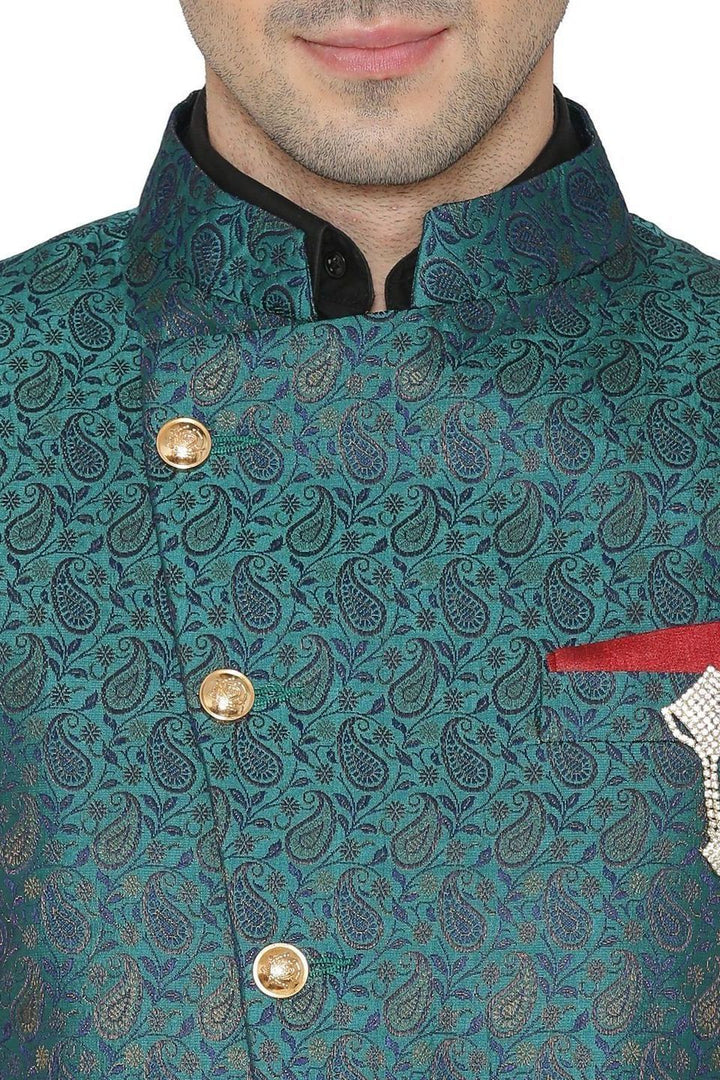 Banarsi Rayon Cotton Green Bandhgala