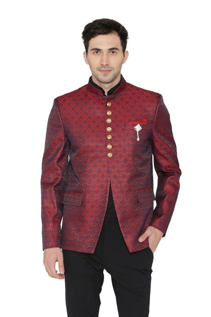 Banarsi Rayon Cotton Maroon Bandhgala