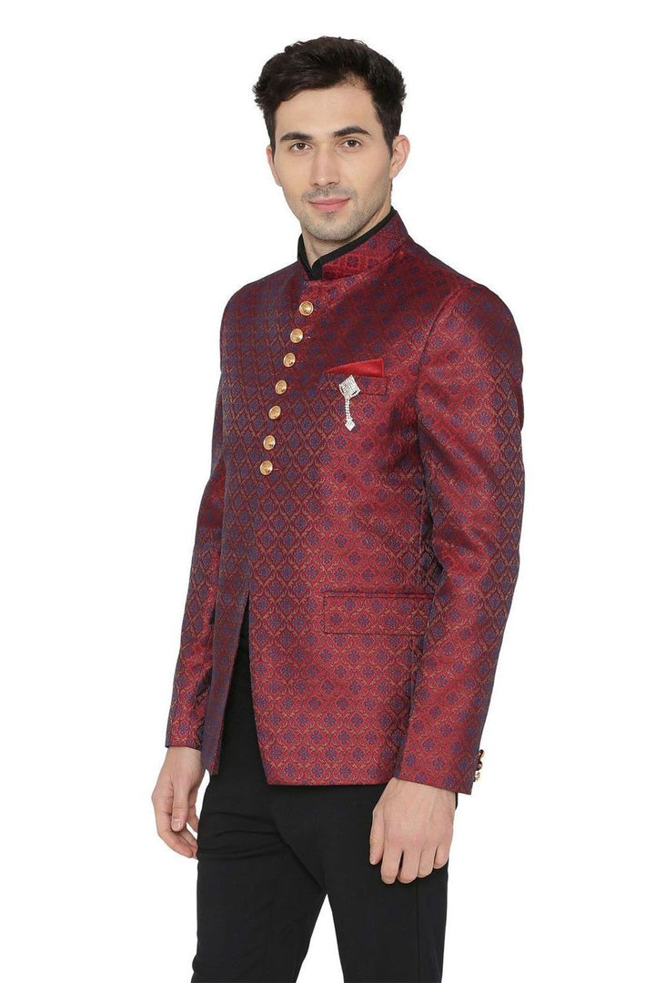 Banarsi Rayon Cotton Maroon Bandhgala