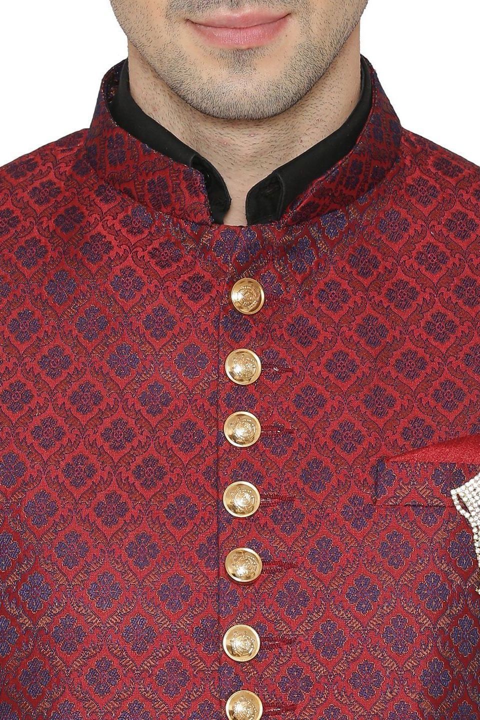 Banarsi Rayon Cotton Maroon Bandhgala